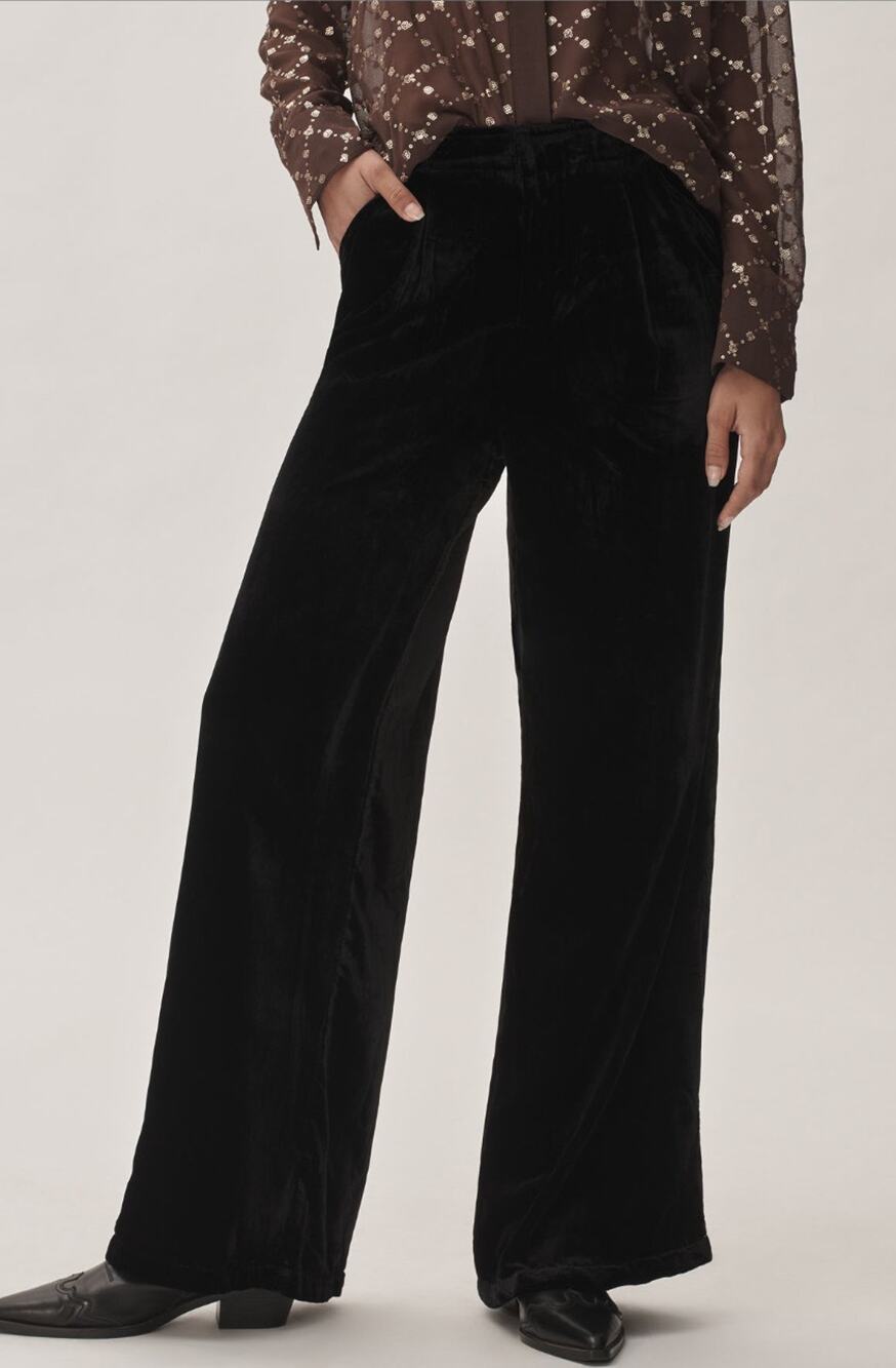 Anthropologie NWT Wide Leg Black Velvet Pants XS